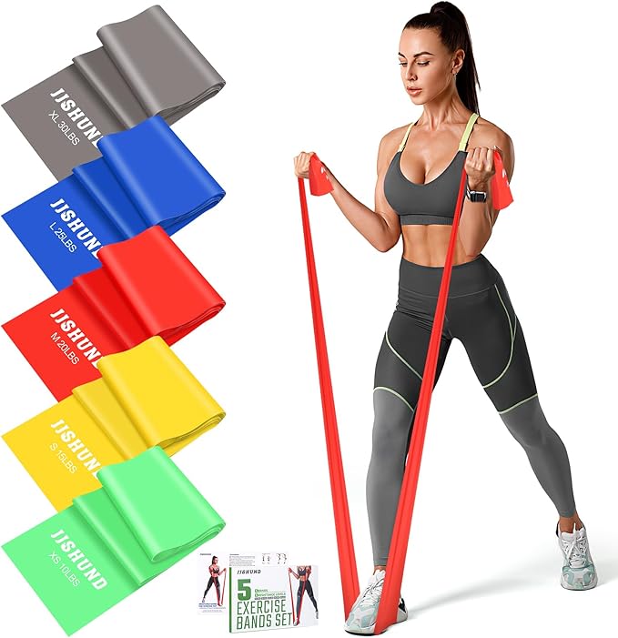 5 Pcs Resistance Bands, Professional Exercise Bands Elastic Stretch Bands for Fitness Yoga Pilates Stretching Strength Training, Workout Bands for Women and Men Home Gym - Bloomnest