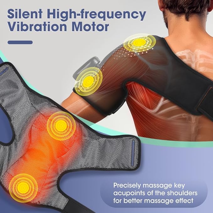 Cordless Heating Shoulder Wrap Massager Electric Heated Brace Vibeation Pad for Shoulder Neck with 3 Heat & Vibration (Black)