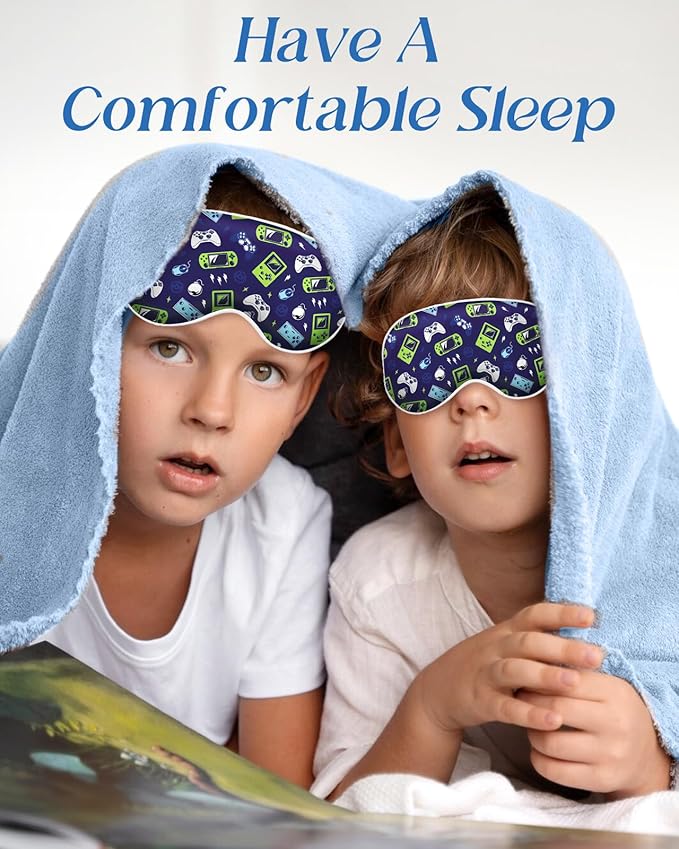Sleep Mask for Kids - Cute Kawaii Cartoon Silk Sleeping Mask with Adjustable Strap Soft Smooth Light Eye Mask for Sleeping Silk Kids Eye Cover for Boys Girls Teens, BU Green Game - Bloomnest