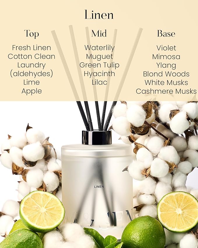 M&SENSE Linen Reed Diffuser Set - 16.9 fl oz Large Room Scented Diffuser with Sticks, Long-Lasting Non-Toxic Home Fragrance Gifts for Bedroom, Bathroom & Office