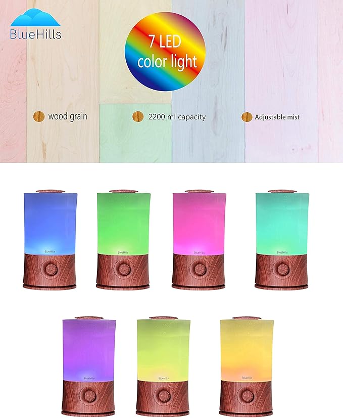 BlueHills Premium 2000 ML XL Essential Oil Diffuser Aromatherapy Humidifier for Large Room Home 40 Hour Run Huge Coverage Area 2 Liter Extra Large Capacity Diffuser High Mist Dark Wood Grain E003 - Bloomnest