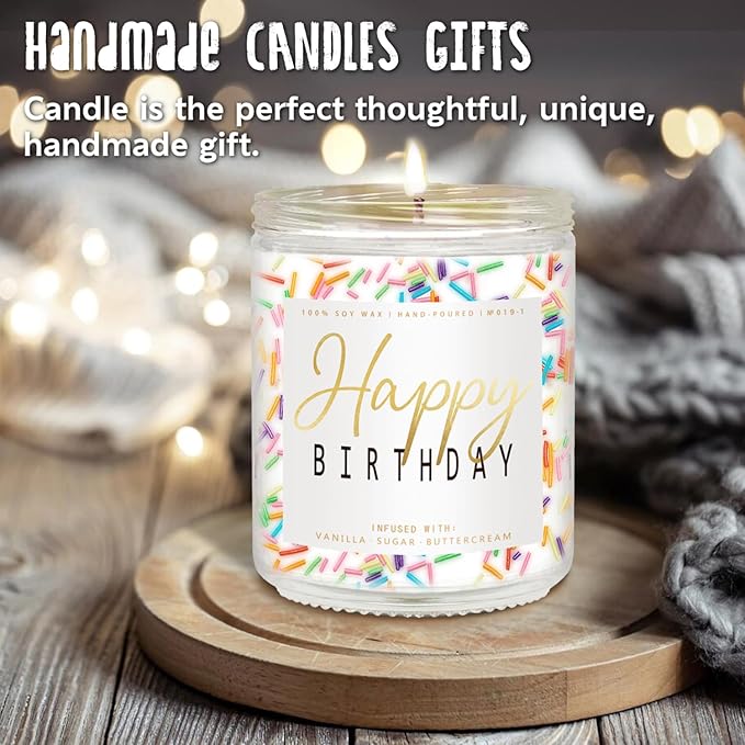 Happy Birthday Candle - Vanilla Cream Birthday Candle, Unique Birthday Gifts for Women - 7oz Scented Candle with Sprinkles, Birthday Gifts for Men/Best Friend - Bloomnest