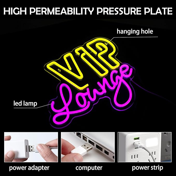 VIP Lounge Neon Signs for Wall Decor, VIP LED Neon Light Signs for Bar, Hotel, Cafe, VIP Room, Club, Business, Home Lounge Decoration, USB Powered - Bloomnest