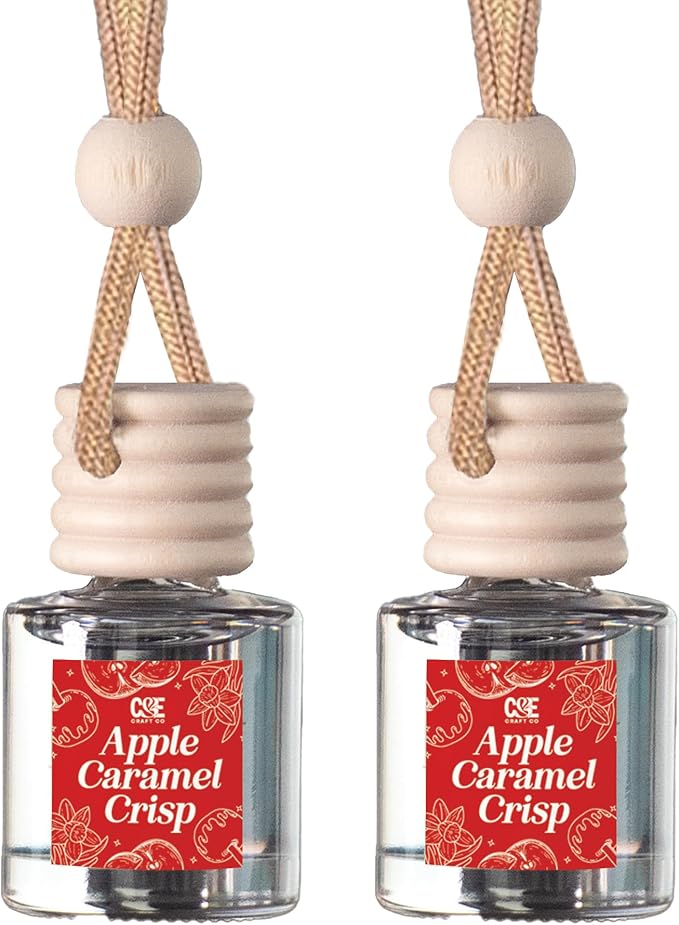 C&E Craft Co Hanging Car Air Freshener Diffuser 2 Pack, Long Lasting Fragrance Oil Car Freshener, Glass Bottle Auto Air Freshener, Made in USA (Apple Caramel Crisp) - Bloomnest