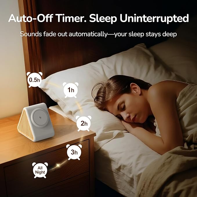 Housbay Sound Machine with Magnetic Wireless Charger for iPhone, 2-in-1 Design for Clutter-Free Nightstand, Dual-Speaker Stereo Sound for Sleeping - White Oak - Bloomnest
