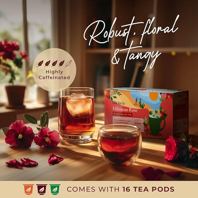 Gya Tea Co Caffeinated Hibiscus Rose Black Tea Pod (16 Count) - Smooth, Flavourful, Robust, Enjoy Hot or Iced - Bloomnest