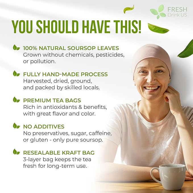 FreshDrinkUS, Premium Soursop Graviola Leaf Tea | 45 Tea Bags form Powder, 100% Natural and Pure, Handmade, Made With Natural Materials-Corn Fiber Tea Bag, Sugar/Caffeine Free, Hoja Guanabana Tea - Bloomnest