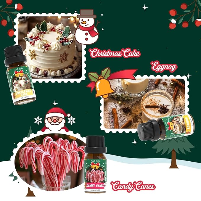 Christmas Essential Oils Set, Fragrance Oil Set for Diffuser, Scent Diffuser Oil for Candle Making-Christmas Cake, Eggnog, Candy Canes, Gingerbread, Mistletoe, Christmas Pudding - Bloomnest