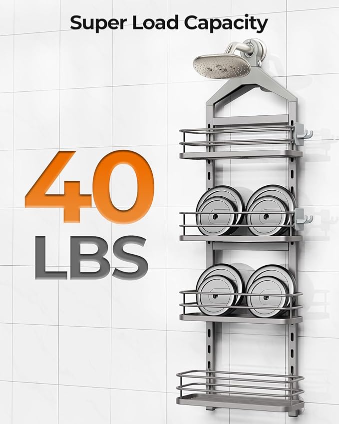 ODesign 4 Tier Height-Adjustable Shower Caddy Hanging Anti-Swing-Over The Shower Head Caddy-Showers Storage Organizer Bathroom Shelves Basket Showers Caddies-Grey - Bloomnest