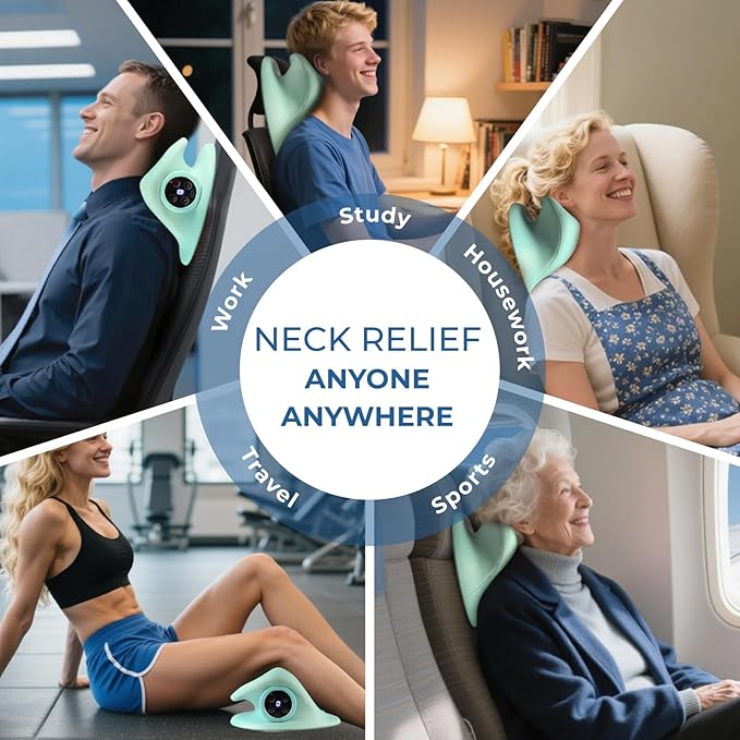 YOUKADA 2025 Upgarded Neck Massager, 3 in 1 Modes, Shoulder Relaxer, Neck Stretcher with Heat for Pain Relief, Ergonomic 26°Shoulder Massager, Portable for Car/Office/Home (Green) - Bloomnest