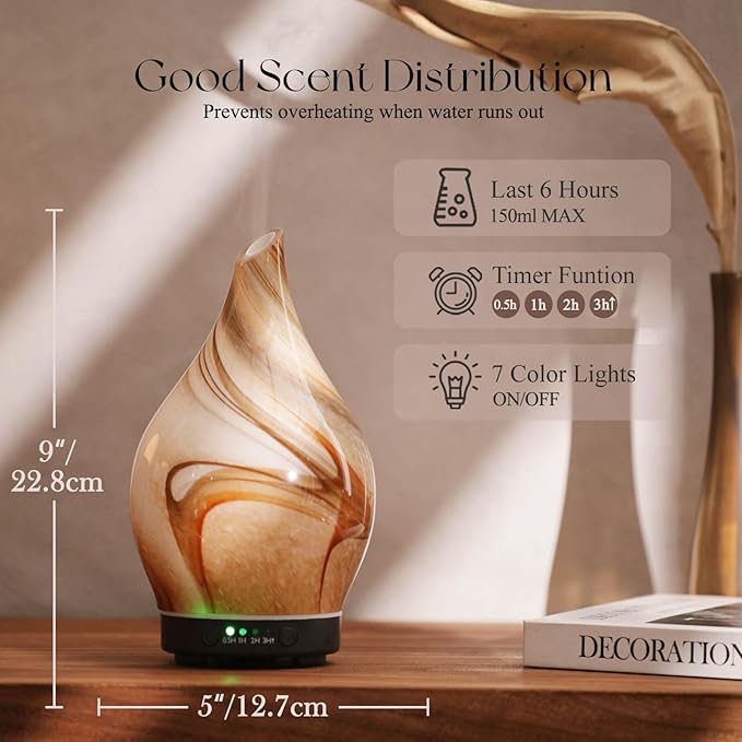 Porseme 150ml Essential Oil Diffuser Glass Color Changing Aroma Air Diffusers Aromatherapy Ultrasonic Cool Mist Humidifier 4 Running Hours Waterless Auto-Off for Sleeping Yoga Office Spa (Jupiter) - Bloomnest