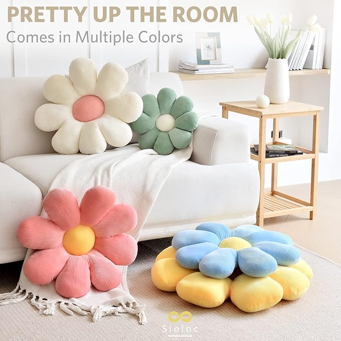 Sioloc Flower Shaped Throw Pillow - Butt Cushion & Seating Cushion, Cute Room Decor & Plush Pillow for Bedroom Sofa Chair (White, 29.5" ) - Bloomnest
