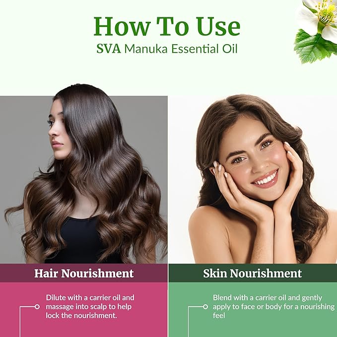 SVA Manuka Essential Oil – 1/3 Fl Oz – 100% Natural Manuka Oil - for Diffuser, Hair Care, Face, Skin Care, Aromatherapy, Scalp and Body Massage, Soap and Candle Making - Bloomnest
