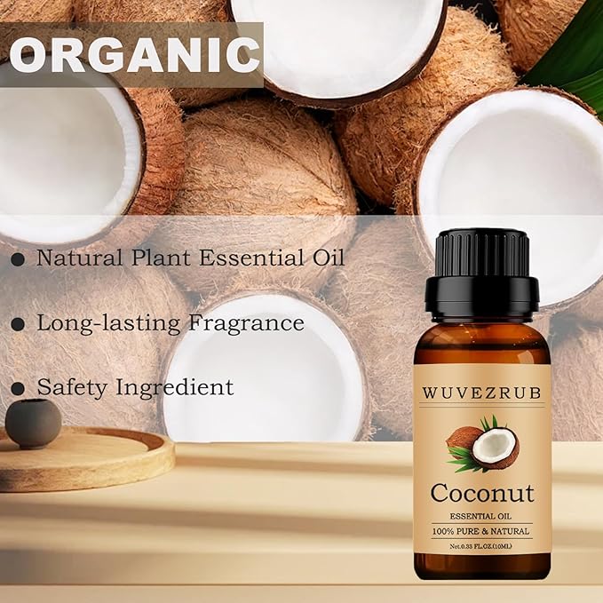 Coconut Essential Oil 10ML - 100% Pure and Natural for Aromatherapy Diffuser - 0.33 Fl Oz WUVEZRUB