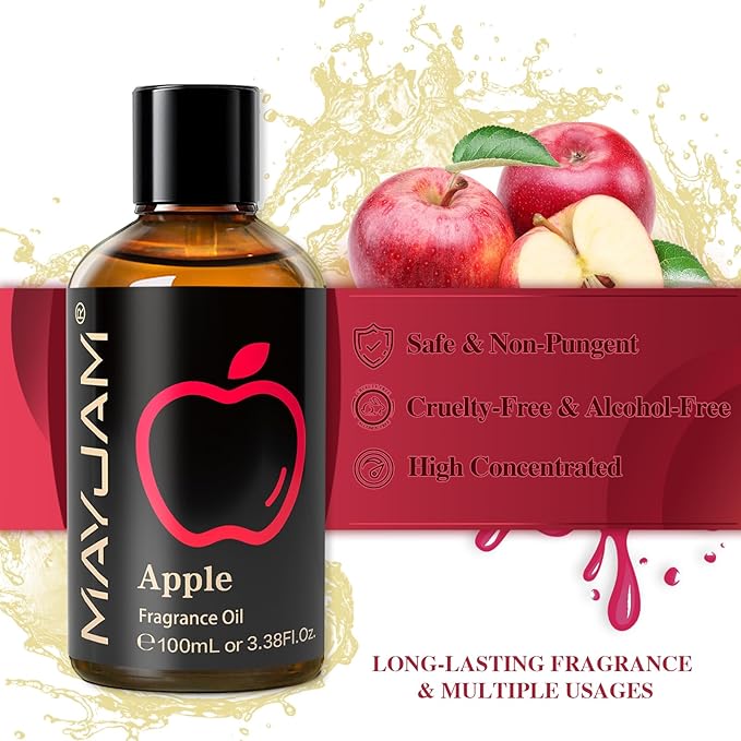 MAYJAM 100ML/3.38FL.OZ Apple Fragrance Oils with Glass Dropper, Essential Oils for Diffusers for Home, Long Lasting Scented Oils for Diffusers Soap Candle Making - Bloomnest