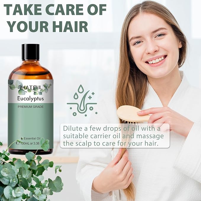 PHATOIL Pure Eucalyptus Essential Oil, 100% Pure Therapeutic Grade Premium Oil for Hair Care, Skin, Aromatherapy 3.38Fl Oz - Bloomnest