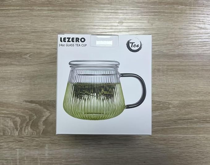 Lezero Tea Infuser Cup with Filter and Lids, Borosilicate Glass Mugs with Strainer for Blooming & Loose Leaf, Lead-free, Microwave & Dishwasher Safe, 14oz - Bloomnest