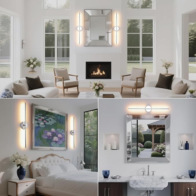 Battery Operated Wall Sconce Set of 2, Chrome 27.5" LED USB Rechargeable dimmable Wall Sconce with Remote Control, Rotate 350° for Living Room, Bedroom, Hallway and scones Lighting - Bloomnest