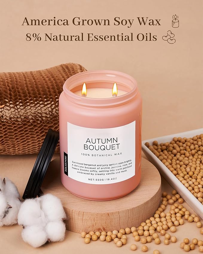 M&SENSE Fall Candle Autumn Flower Scented, Large 19.4oz Natural Soy Wax 110 Hours Burn Time Clean Non Toxic Candle Classic 2 Wicks Gifts - Bloomnest