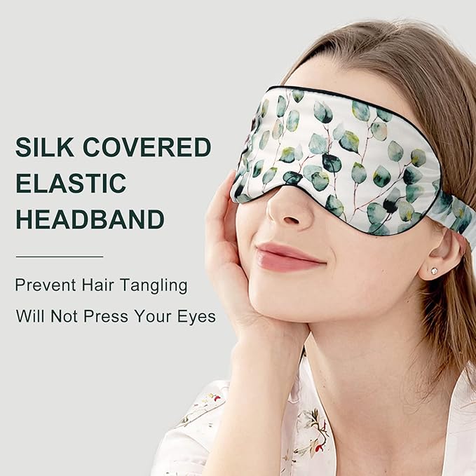 OLESILK 100% Natural Mulberry Silk Sleep Eye Mask Block Out Light, Fashion Printed Eye Mask Blindfold for Women Men Full Night Sleeping, Chic Eye Cover Eyeshade, Pattern 2 - Bloomnest