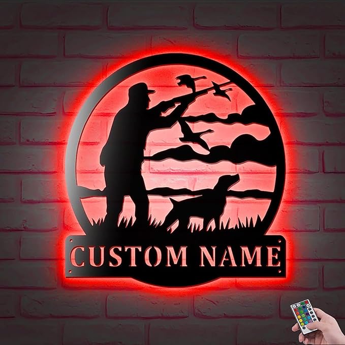 Lovely POD Personalized Hunting Metal sign, Hunting Art, Custom Goose Duck Hunter Led Lights Metal Wall Art, Personalized Hunter Name Decoration For Home, Hunting Home Decor, Father's Day Gift - Bloomnest