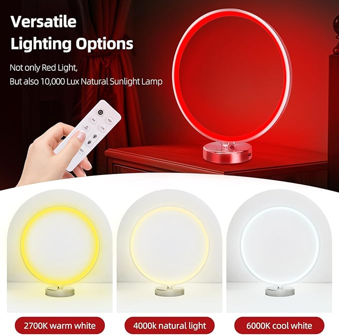 Red Light Therapy Night Light Lamp for Sleep 670nm Red Nightlight Desk Lamp with Multi-Color and Brightness Options Remote Control,Deep Relaxation and Improve Sleeping for Adults Kids (Silver) - Bloomnest