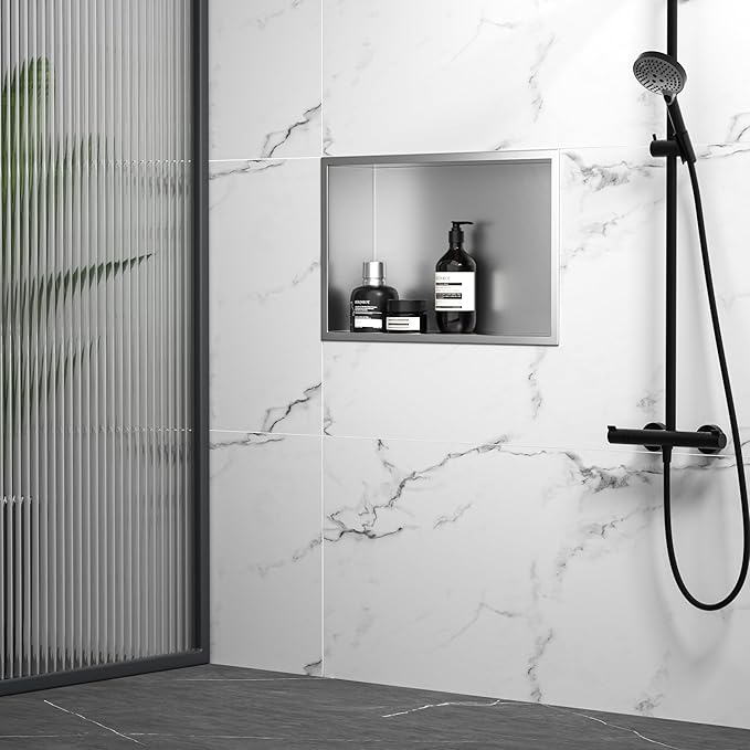 Stainless Steel Shower Niche 18" X 12" Brushed No Tile Needed Niche Shower Recessed Wall Horizontal Niches for Bathroom Storage Over Mount Installation - Bloomnest