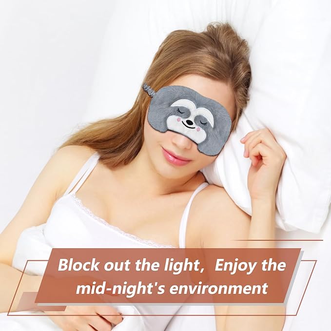 Cute Sloth Sleeping Mask Eye Mask Funny Animal Sleep Mask Soft Plush Blindfold Travel Eye Cover Eyeshade for Kids Adults Girls Boys Women Men (Sloth, Gray) - Bloomnest