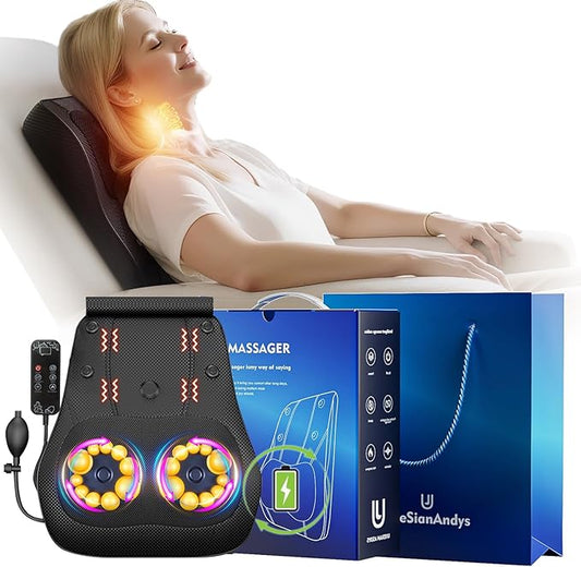 Back Massager with Heat, 3D Kneading Massage Pillow for Neck Back Shoulder Leg, Cordless & Portable for Home Office, Use on Couch or Bed, Ideal Muscle Relaxation Gift,holiday gift,christmas gifts - Bloomnest