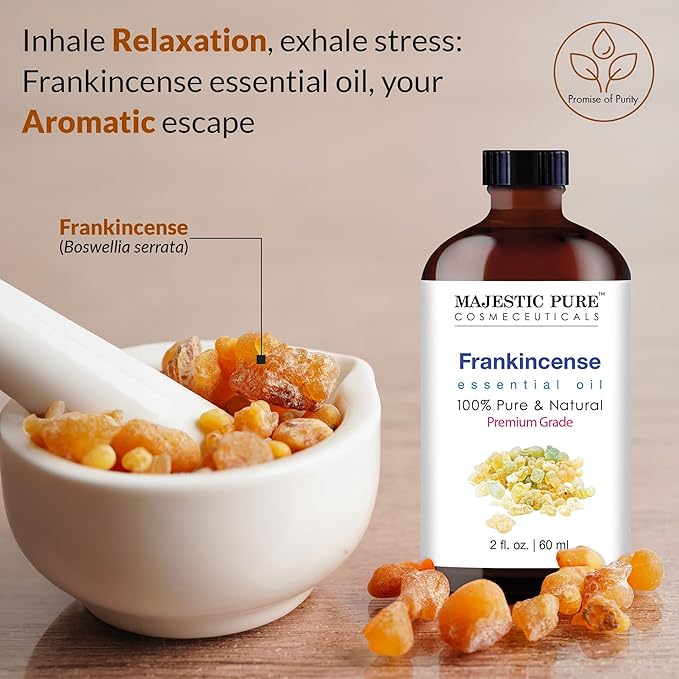 Majestic Pure Frankincense Essential Oil with Glass Dropper - 2 Fl Oz - 100% Pure and Natural Frankincense Oil - Premium Grade Essential Oils for Diffuser, Aromatherapy, Soap and Candle Making - Bloomnest