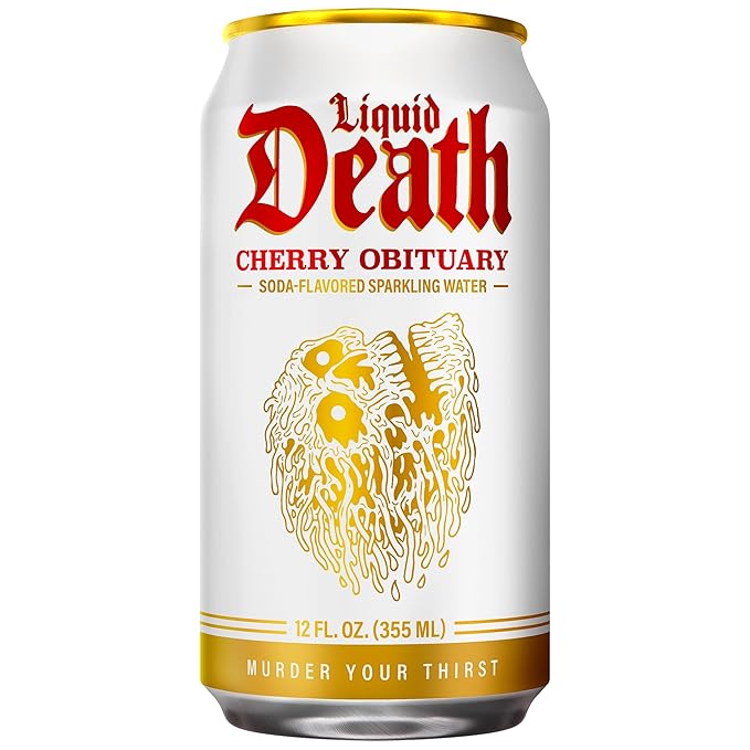 Liquid Death Soda-Flavored Sparkling Water - Cherry Obituary, Less Sugar*, Huge Flavor, No Caffeine, No Artificial Sweeteners, 12 Fl Oz (Pack of 12) - Bloomnest