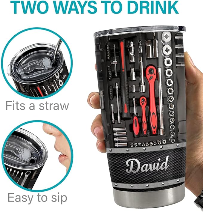 SANDJEST Personalized Mechanic Tumbler Metallic Style 20oz 30oz Tumbler with Lid Gift for Men Husband Dad on Father's Day Birthday - Bloomnest