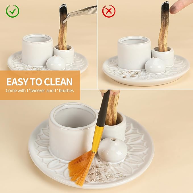 Palo Santo Sticks Holder, Multi-Purpose Handmade Ceramic Incense Burner for Palo Santo Incense Sticks, Sage Holder for Burning, Ash Catcher Tray for Meditation Yoga Room (White) ToolSentryX