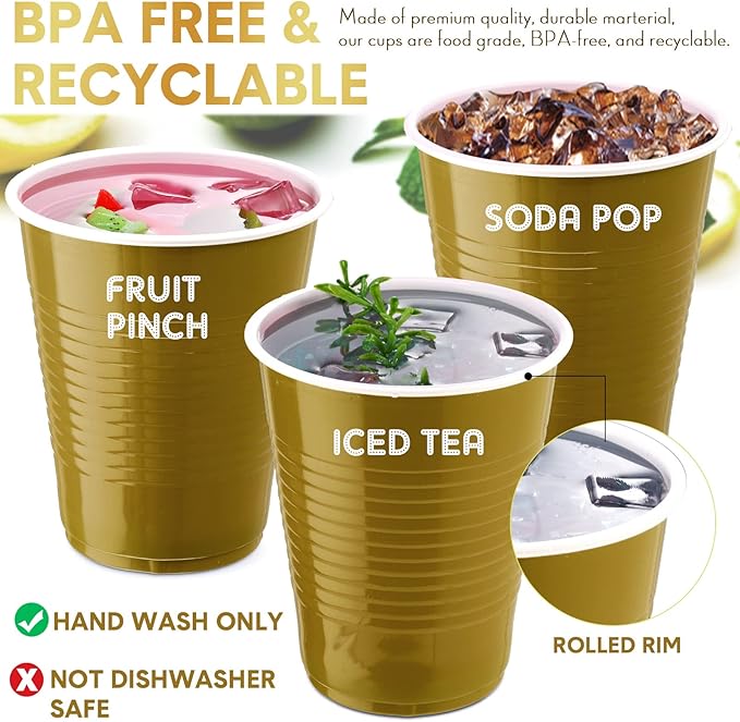 Zopeal 200 Pcs Plastic Cup Bulk 18 oz Disposable Tumblers Wedding Hard Plastic Party Wine Cups Fancy Beverage Drinking Soda Cocktail Glasses for Wedding Birthday Christmas(Gold) - Bloomnest