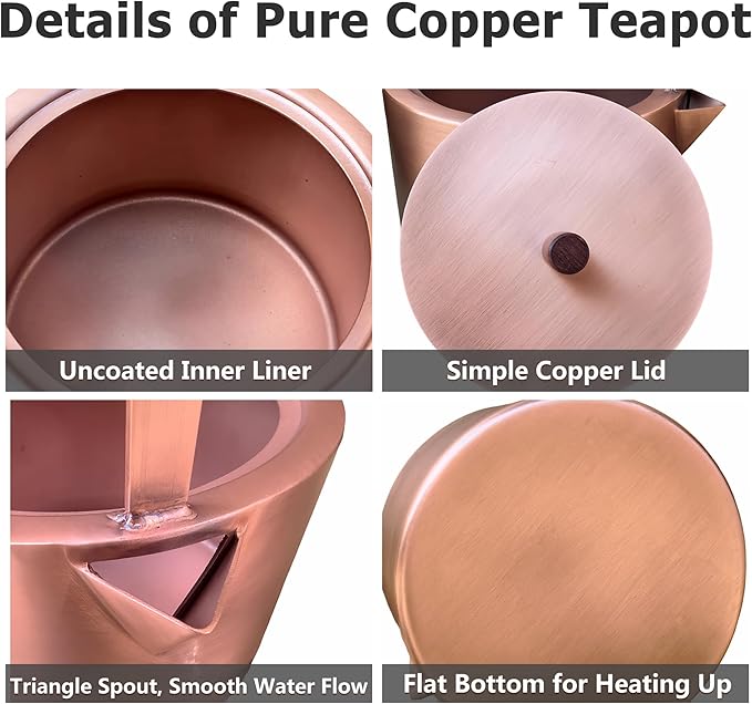 YJX Pure Copper Tea Kettle For Stovetop Safe, Chinese Style Non-Coating Teapot with Stainless Steel Tea Ball For Loose Tea, Durable Tea Pot, 1500ml Kettle - Bloomnest