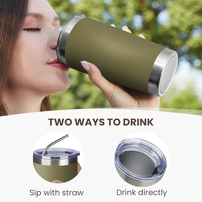 MEWAY 20oz Tumbler 12 Pack Double Wall Vacuum Insulated Travel Mug Bulk, Stainless Steel Tumblers with Lid and Straw, Durable Powder Coated Coffee Cups for Cold & Hot Drinks (Army Green, 12) - Bloomnest