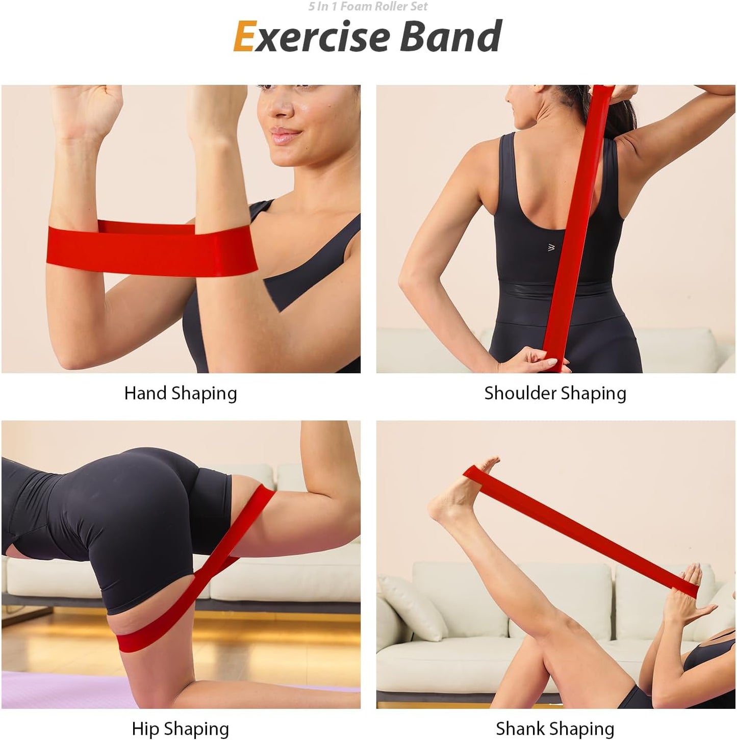 5 in 1 Foam Roller Set - Trigger Point Foam Back Roller, Muscle Roller Stick, Massage Ball, Stretching Band for Deep Muscle Massage Pilates Yoga,Fitness Exercise for Whole Body Release (Purple)