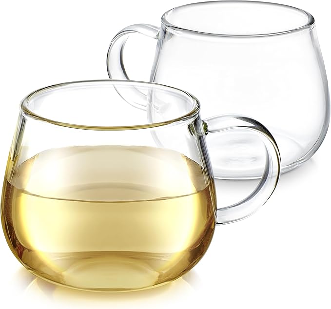 Teabloom Set of Two Premium Borosilicate Glass Tea Cups - 7 oz / 207 ml - Stain-free and Microwave Safe - Blossoms Collection - Bloomnest