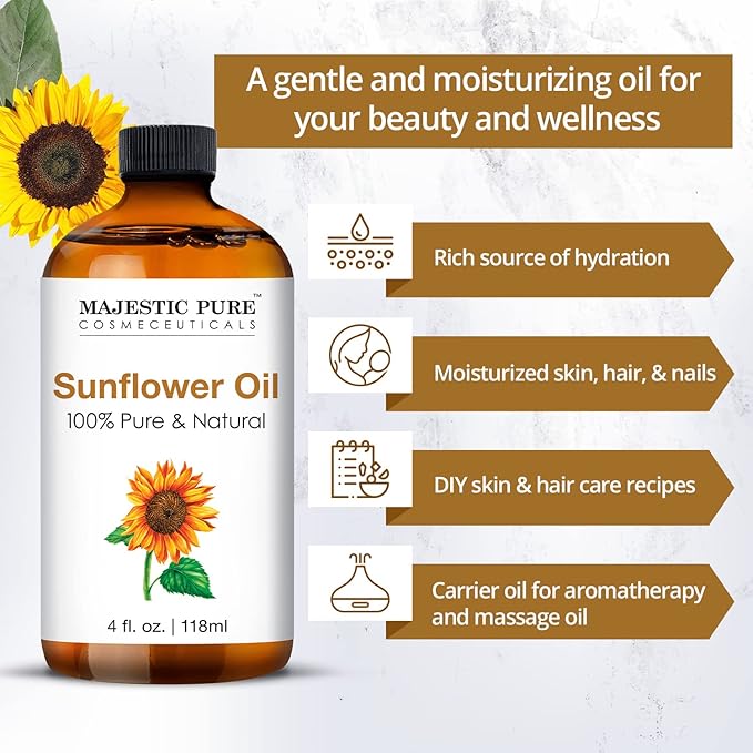 Majestic Pure Sunflower Essential Oil with Glass Dropper - Huge 4 Fl Oz - 100% Pure and Natural Black Pepper Oil - Premium Grade Essential Oils for Diffuser, Aromatherapy, Soap and Candle Making - Bloomnest