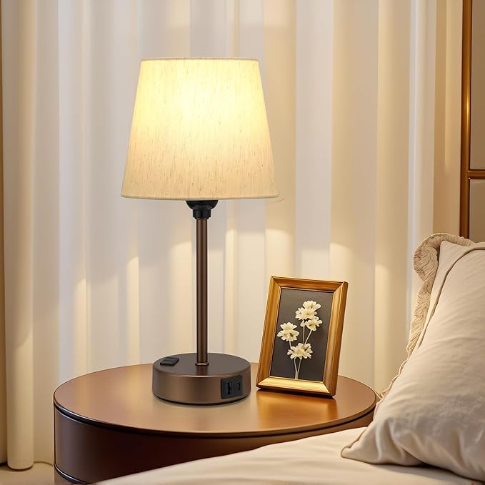 Acaxin Brown Bedside Lamps for bedrooms Set of 2 - Nightstand Bedroom Lamp with USB C Port and AC Outlet Charging, 3 Way Dimmable Touch Control Small Bed Side Table Lamp, Nightstand Light for Kids - Bloomnest