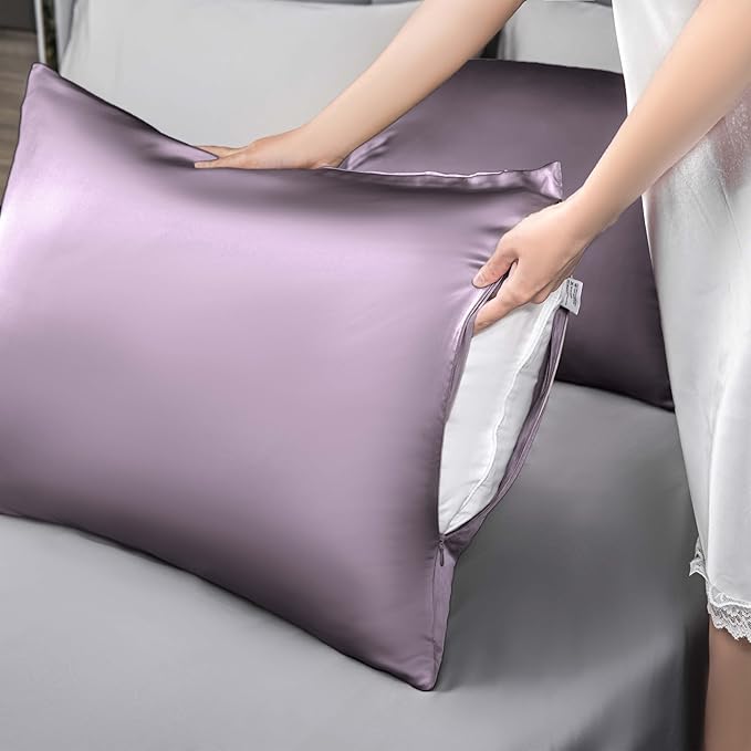 Mulberry Silk Pillowcase for Hair and Skin,Cooling Silk Pillow Case with Hidden Zipper,Allergen Proof Dual Sides Soft Breathable Smooth Silk Pillow Cover for Women (Pink Purple,Body) - Bloomnest
