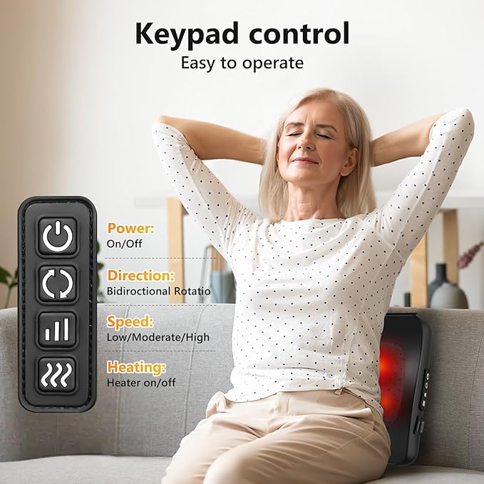 Back Massager,Back and Neck Massager with Heat,Shiatsu Deep Tissue Back Massager,Electric Massage Pillow for Shoulders,Legs,Foot,Body Muscle Relief,Neck Massager for Women/Men/Dad/Mom - Bloomnest