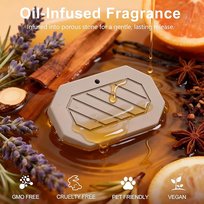Car Air Freshener, 2-in-1 Stone Car Freshener with Visor Clip & Hanging Scent Diffuser, Natural Scent Stone Diffuser, Long-Lasting Odor Eliminator for Car or Home, Textured Amber - Bloomnest