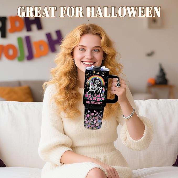 DUUV 40 Oz Funny Skull Tumbler, Funny Witchy Gifts for Women Tarot Lovers, Ghost Design Mug, the Audacity Skull Tumbler for Christmas Gifts for Daughter Girlfriend, Skeleton Cup Black, 1PCS - Bloomnest