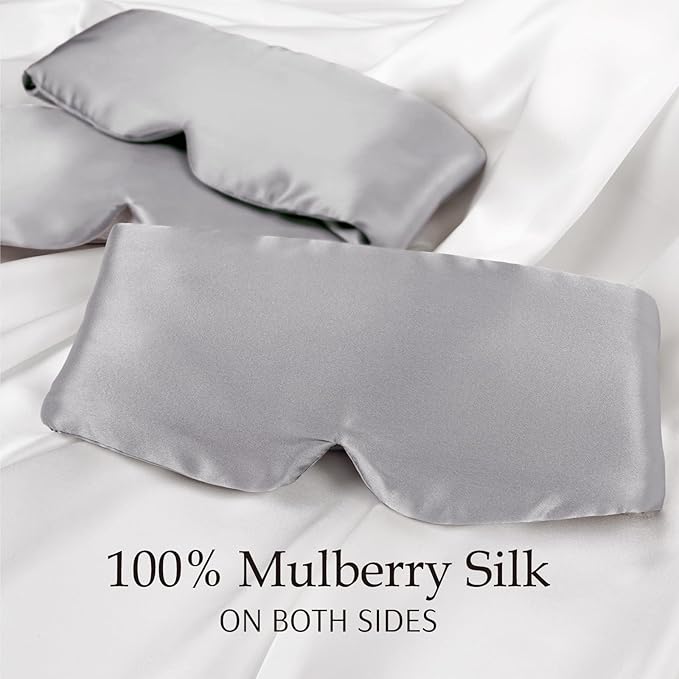 Zenssia 100% Mulberry Silk Sleep Mask Eye Mask for Man and Woman with Adjustable Headband, Full Size Large Sleep Mask & Blindfold for Total Blackout for All Night Sleep, Travel & Nap-Silvergrey - Bloomnest