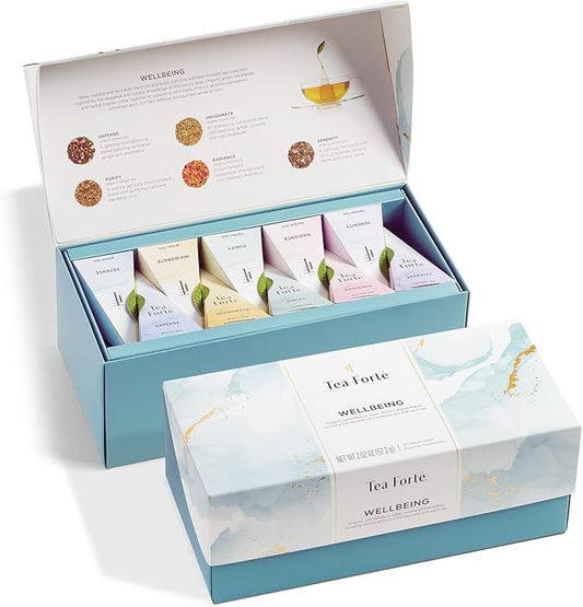 Tea Forte Wellbeing Assorted Presentation Box Tea Gift Set, 20 Count, 2 of Each Variety Individually Wrapped Handcrafted Pyramid Infuser Bags - Bloomnest