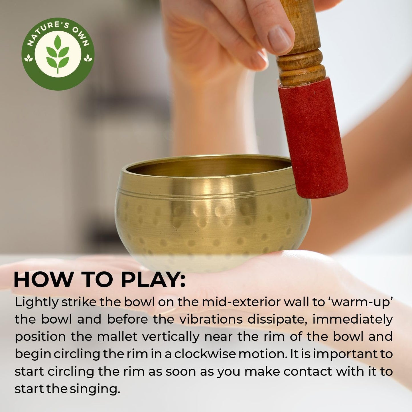 Nature's Own Tibetan Singing Bowl Set Easy to Play Meditation Sound Bowl Handcrafted in Nepal for Yoga, Mindfulness, Chakra Healing, Stress Relief Spiritual Gifts for Women & Men (5.5 Inch, Hammered)