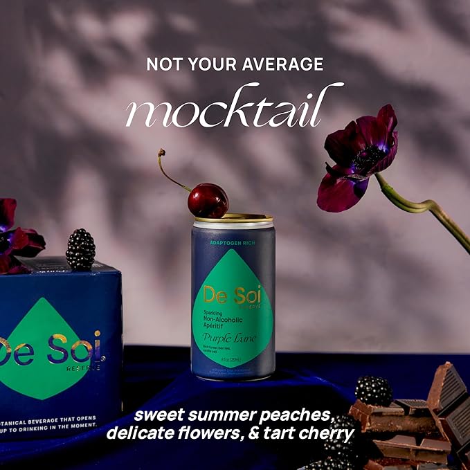 De Soi Purple Lune Mocktails NA Drinks 8 fl oz (12-pack) - Adaptogen Drink, Sparkling Drink with Calming Botanicals, Mocktail Drinks, Gluten Free, No Artificial Flavors - Bloomnest