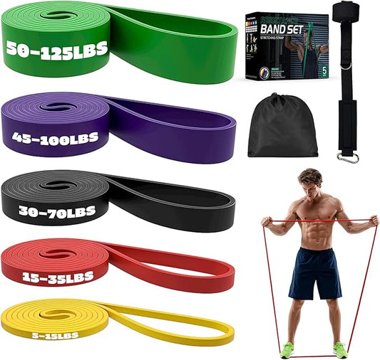 Resistance Bands Set with Door Anchor, Multi-Levels Pull Up Assistance Bands, Exercise Bands for Working Out, Stretching, Muscle Training, Physical Therapy (Men/Women) - Bloomnest