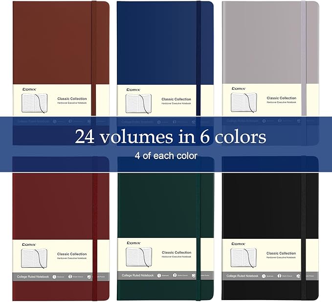 COMIX 24 Pack Lined Journal Notebooks for Work, 240 Pages, 5.5" x 8.3", A5 Hardcover Journaling Notebooks for Notes-Taking Writing, Business Notebooks Jounrnals for Office School - Bloomnest
